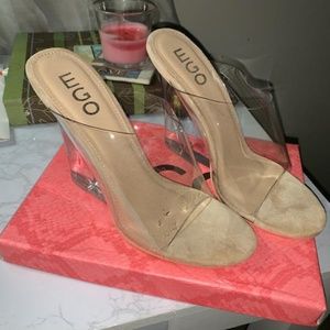 Lemonade perspex wedge mule  in nude